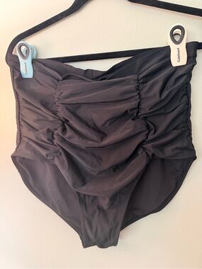 Shapermint Women’s Black Ruched High-Waist Swim Bottom 2XL